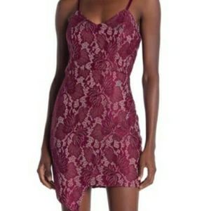 MAX + ASH Burgundy Silver Lace Asymmetrical Dress